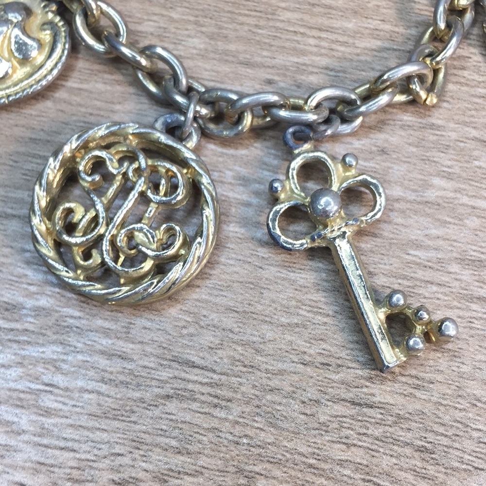 Vintage Charm Bracelet With Horse Key Heart Beetle And Letters - Picture 3 of 10